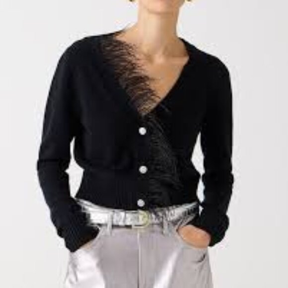 J. Crew Feather Trim Cropped Cardigan with Jewel Buttons XS - Picture 2 of 7